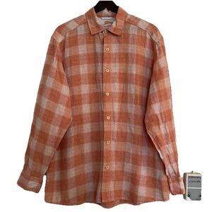 Tommy Bahama Relax Men’s Linen Orange Plaid  Long Sleeve Shirt SZ L